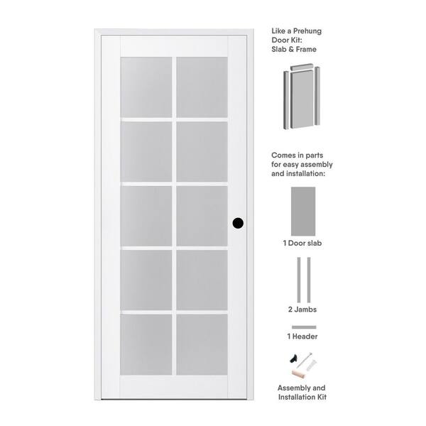Belldinni Paola 32 in. x 80 in. Left-Handed 10-Lite Frosted Glass Solid Core Bianco Noble Wood Single Prehung Interior Door