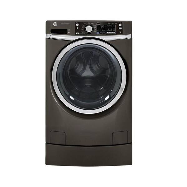 GE 4.5 cu. ft. DOE High-Efficiency Right Height Front Load Washer with Steam in Metallic, ENERGY STAR and Pedestal Included