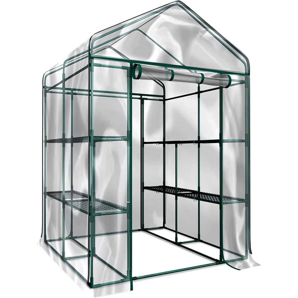 5 ft. x 5 ft. x 6 ft, Transparent Walk-In Grow Tent 8-Tier Greenhouse with Roll Up Doors