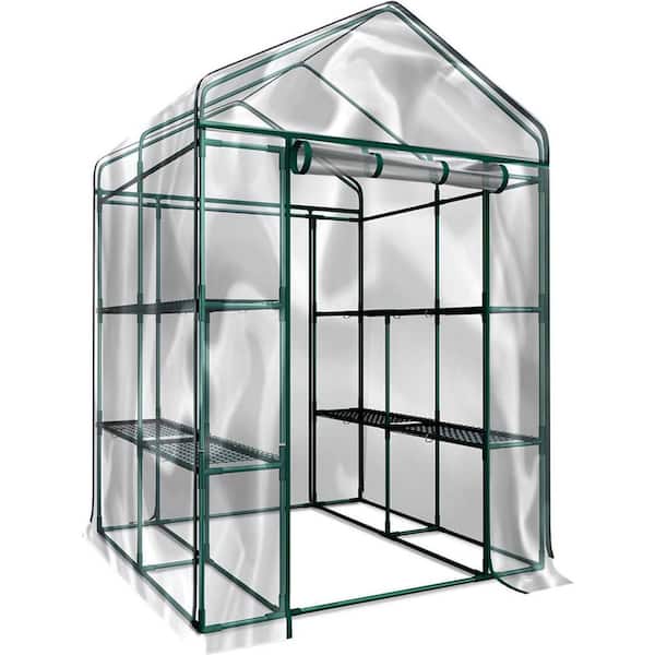 Unbranded 5 ft. x 5 ft. x 6 ft, Transparent Walk-In Grow Tent 8-Tier Greenhouse with Roll Up Doors