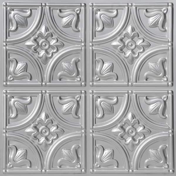 FROM PLAIN TO BEAUTIFUL IN HOURS Tiny Tulips 2 ft. x 2 ft. Glue Up PVC Ceiling Tile in Silver (100 sq. ft./case)