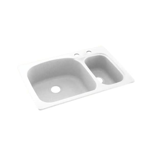 Swan Dual-Mount Solid Surface 33 in. x 22 in. 2-Hole 70/30 Double Bowl Kitchen Sink in White