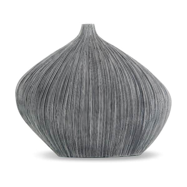 Benjara Crew 12.99 in. Black Polyresin Round Decorative Vase