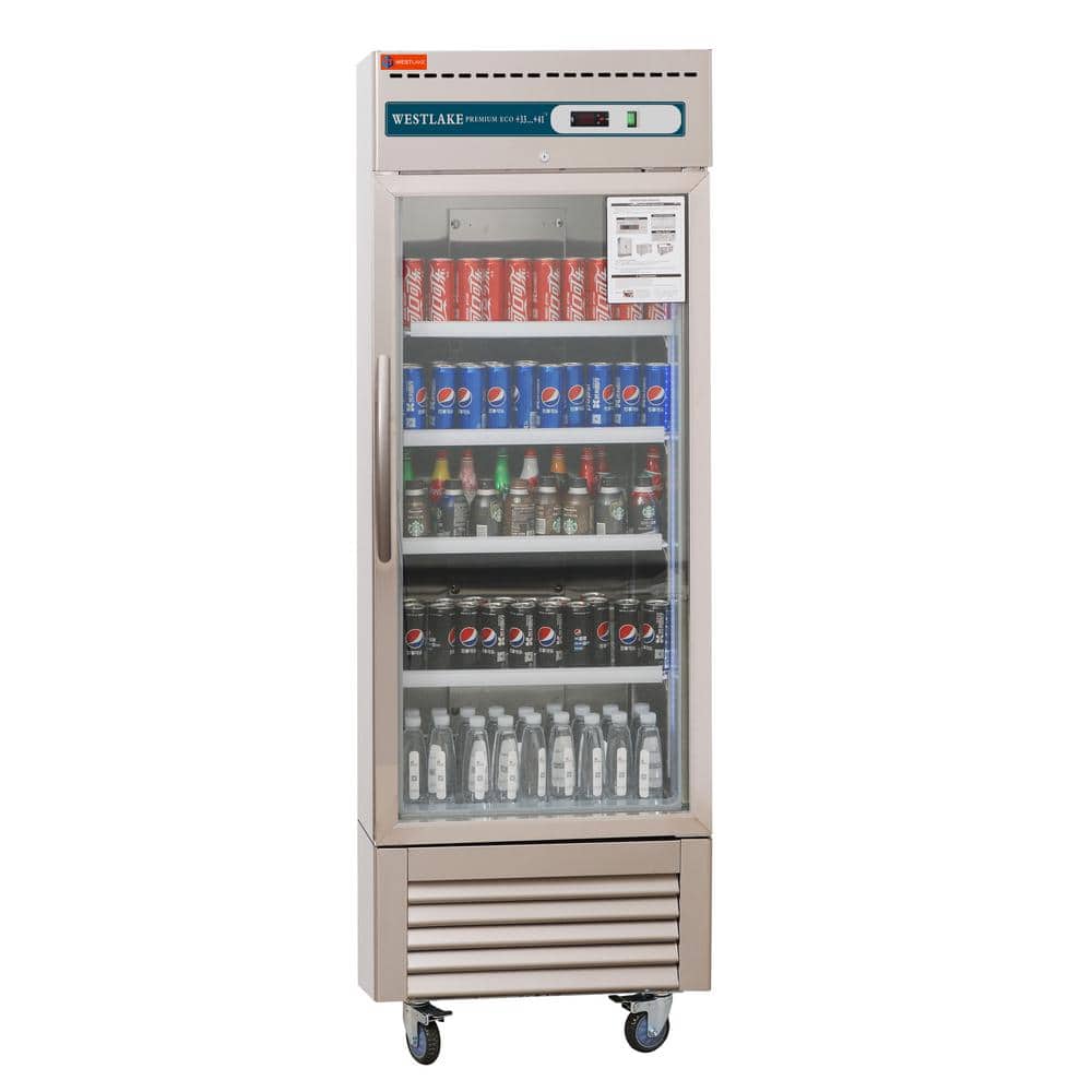 27 in W, 23 cu.ft. Commercial Refrigerator with Glass Door, 33-40Â°F.
