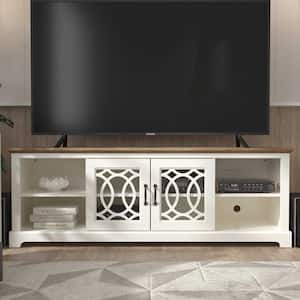 Raccon 68.2 in. Ivory with Knotty Oak 2 Door TV Stand Fits TV's up to 75 in.