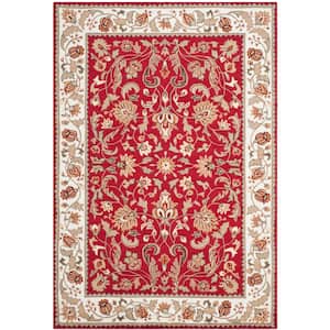 Easy Care Red/Ivory 4 ft. x 6 ft. Border Area Rug