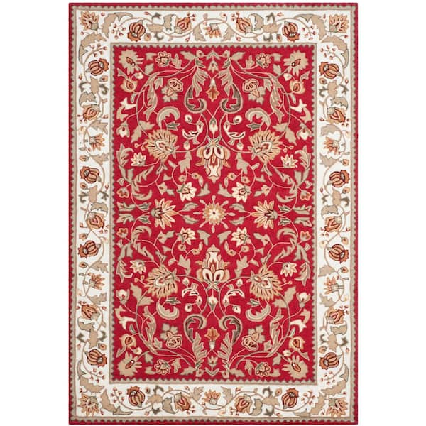 Easy Care Red/Ivory 4 ft. x 6 ft. Border Area Rug