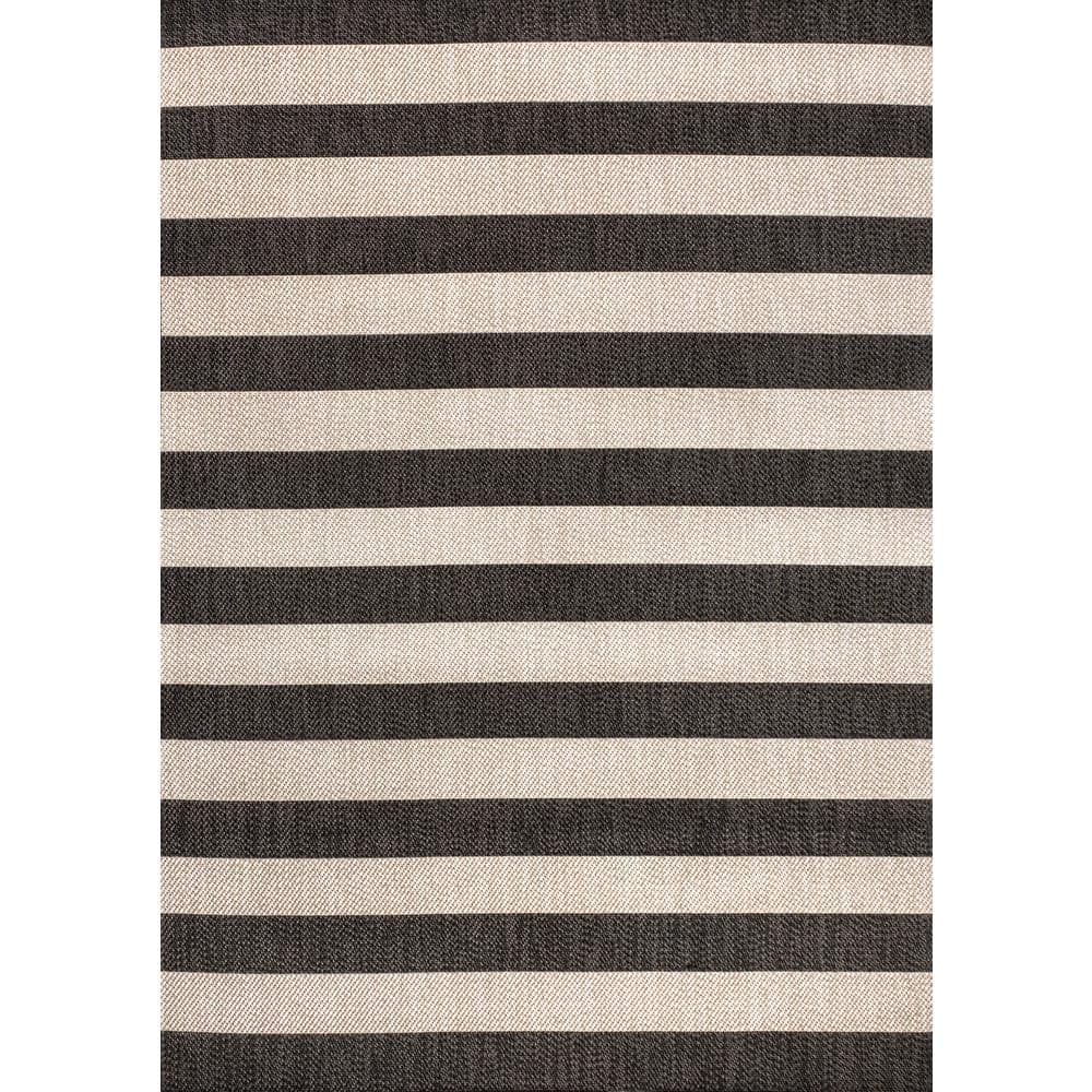 Modern Cottage Black and Beige 4'x6' Synthetic Stripe Area Rug