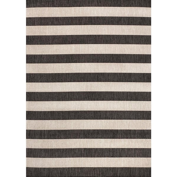 Negril Two-Tone Black/Beige 4 ft. x 6 ft. Wide Stripe Indoor/Outdoor Area Rug