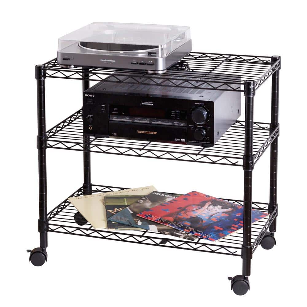 Black 3-Tier Rolling Steel Media Cart