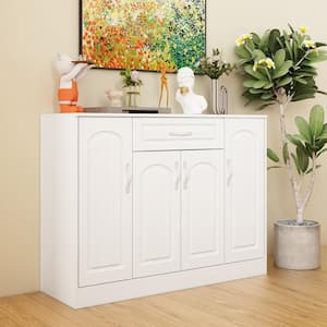 47.3 in. Length White Rectangle Wooden Elegant Console Table, Shoe Storage Cabinet with 10 Shelves and 1 Drawer