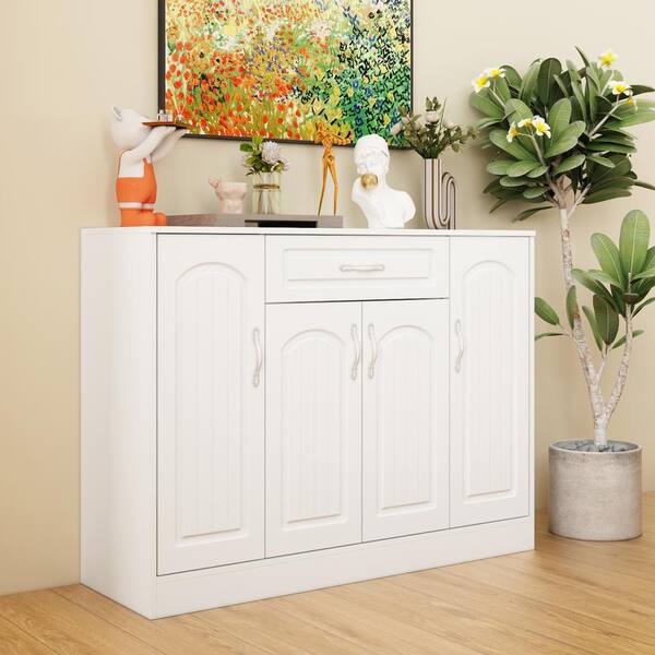 FUFU&GAGA 47.3 in. Length White Rectangle Wooden Elegant Console Table, Shoe Storage