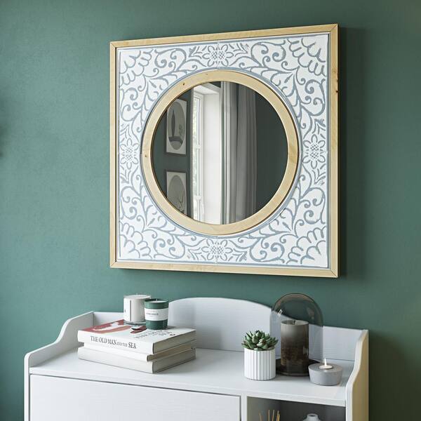 Aspire Home Accents Medium Round Natural Wood Finish Modern Mirror (32 in. H x 32 in. W)