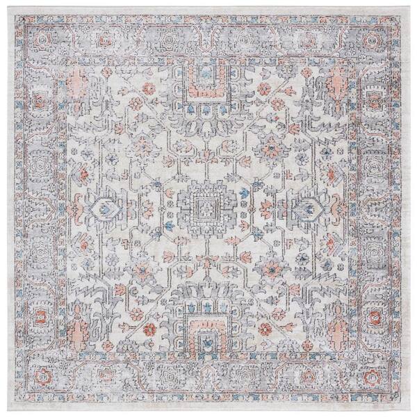 SAFAVIEH Oregon Gray/Ivory 5 ft. x 5 ft. Distressed Border Square Area Rug