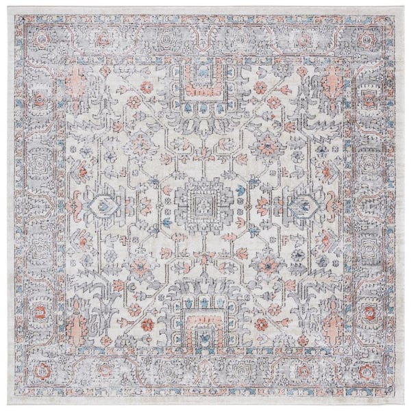 SAFAVIEH Oregon Gray/Ivory 8 ft. x 8 ft. Distressed Border Square Area Rug
