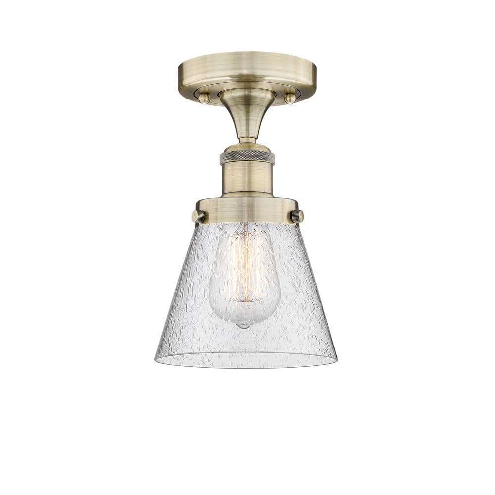Cone 6.25 in. 1-Light Antique Brass Art Nouveau Semi-Flush Mount with Seeded Glass Shade price history on PriceWatchPro