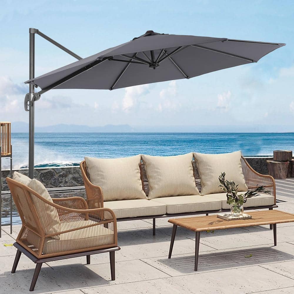 11 ft. Round Cantilever Umbrella For Your Outdoor Space - 240 g Solution-Dyed Fabric, Aluminum Frame in Gray price history on PriceWatchPro