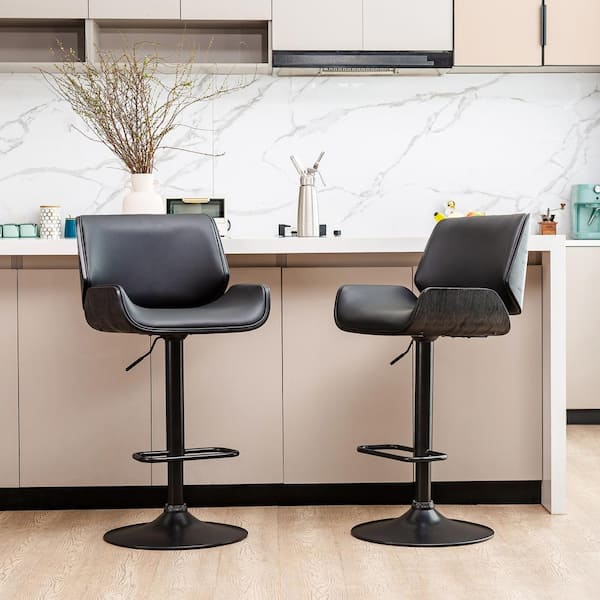 Glitzhome Mid-century Black Modern Adjustable Height Swivel Bar