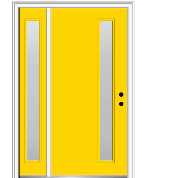 MMI DOOR 51 in. x 81.75 in. Viola Frosted Glass Left-Hand 1-Lite Modern Painted Fiberglass Smooth Prehung Front Door w/ Sidelite