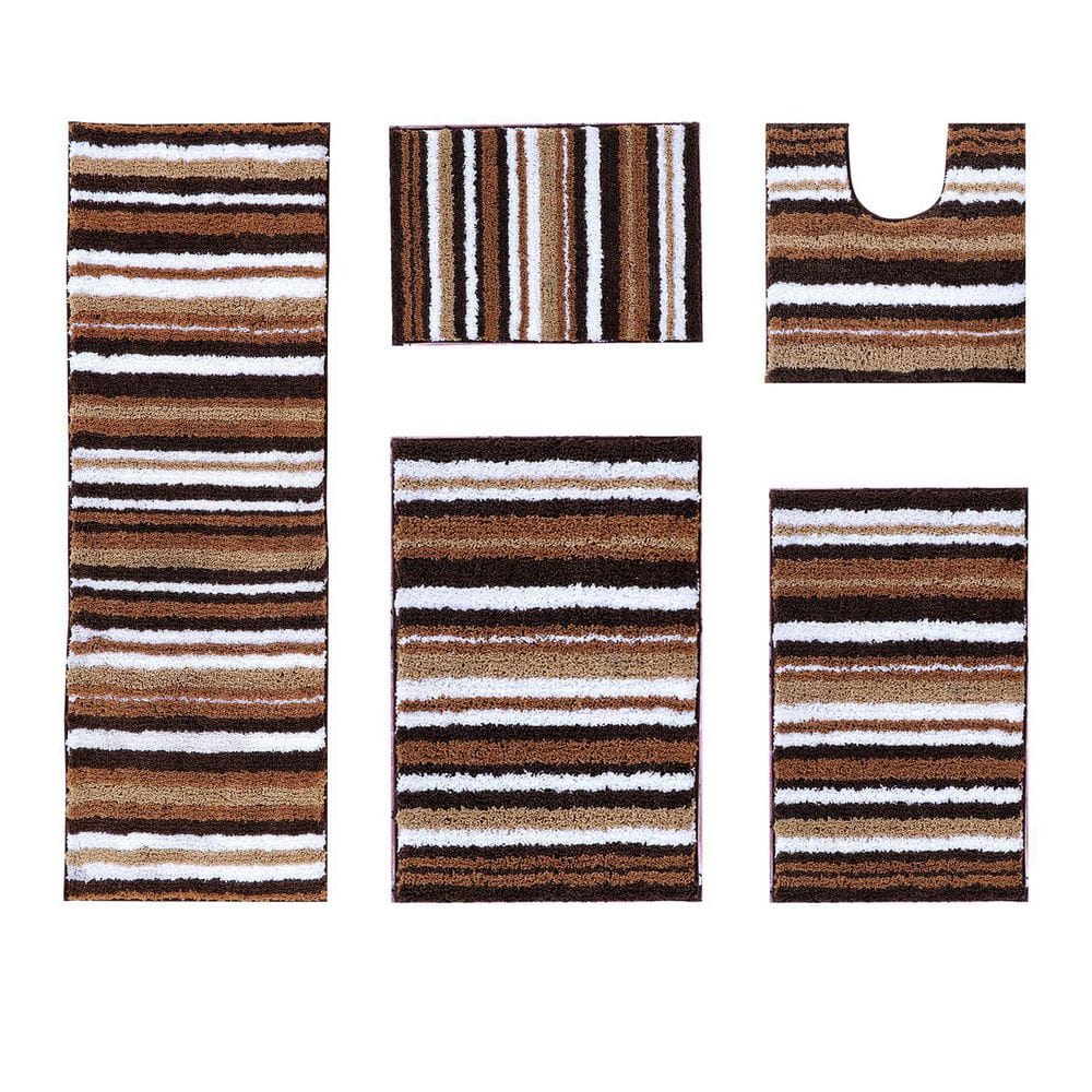 Griffie Brown and White Polyester Tufted Bath Rug Set