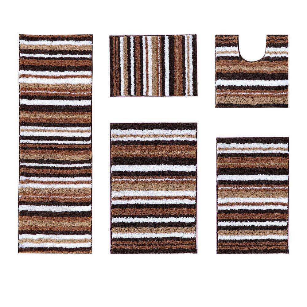 Griffie Brown and White Polyester Tufted Bath Rug Set