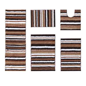 Griffie Collection Brown Polyester 5-Piece Bath Rug Set