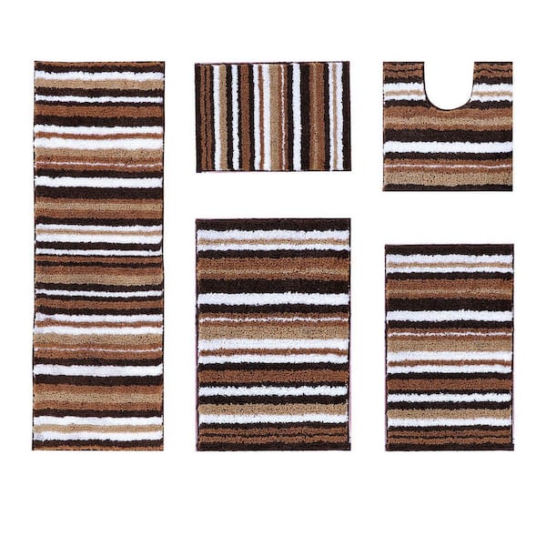 Better Trends Griffie Collection Brown Polyester 5-Piece Bath Rug Set