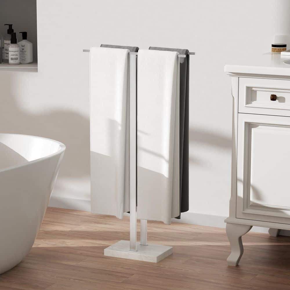 Bathroom Freestanding Towel Rack 37 in. H 2-Tier with Heavy Marble Base in Brushed Finish price history on PriceWatchPro