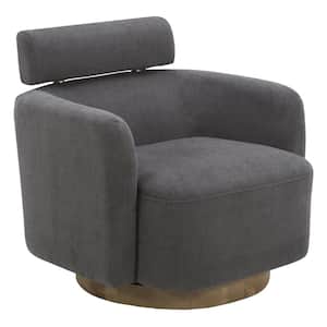 Uranus Dark Gray Fabric Swivel Accent Chair with Adjustable Headrest