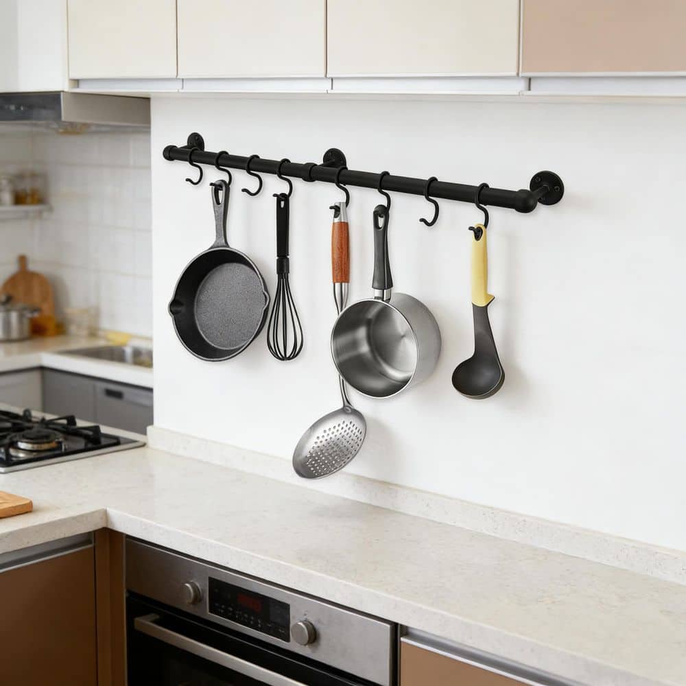 Wudkey 23 in. Matte Black Stainless Steel Wall Mounted Hanging Pot Rack ...
