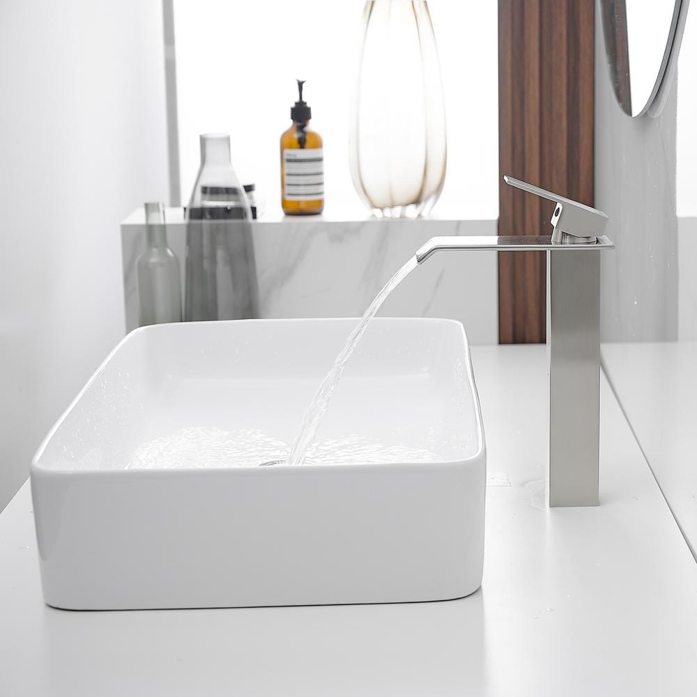 Brushed Nickel Waterfall Vessel Sink Faucet with Pop-Up Drain