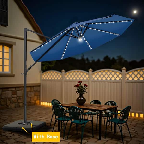 10 ft. Market Cantilever Outdoor Patio Umbrella with 360° Rotation and a Base in Deep Blue