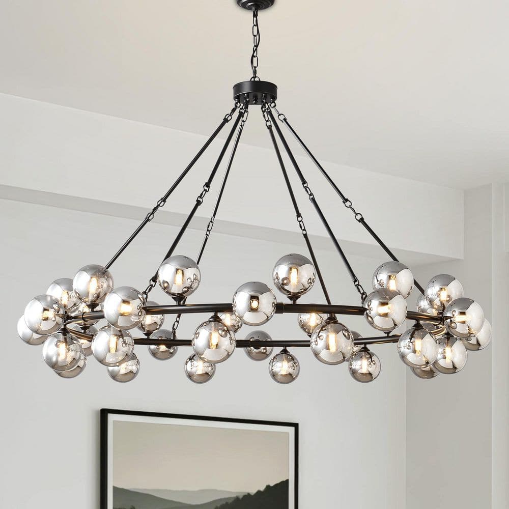 36-Light Chandelier Black Pendant Light Fxiture with Smoky Gray Glass Ball Shade Modern Round Foyer Chandeliers price history on PriceWatchPro