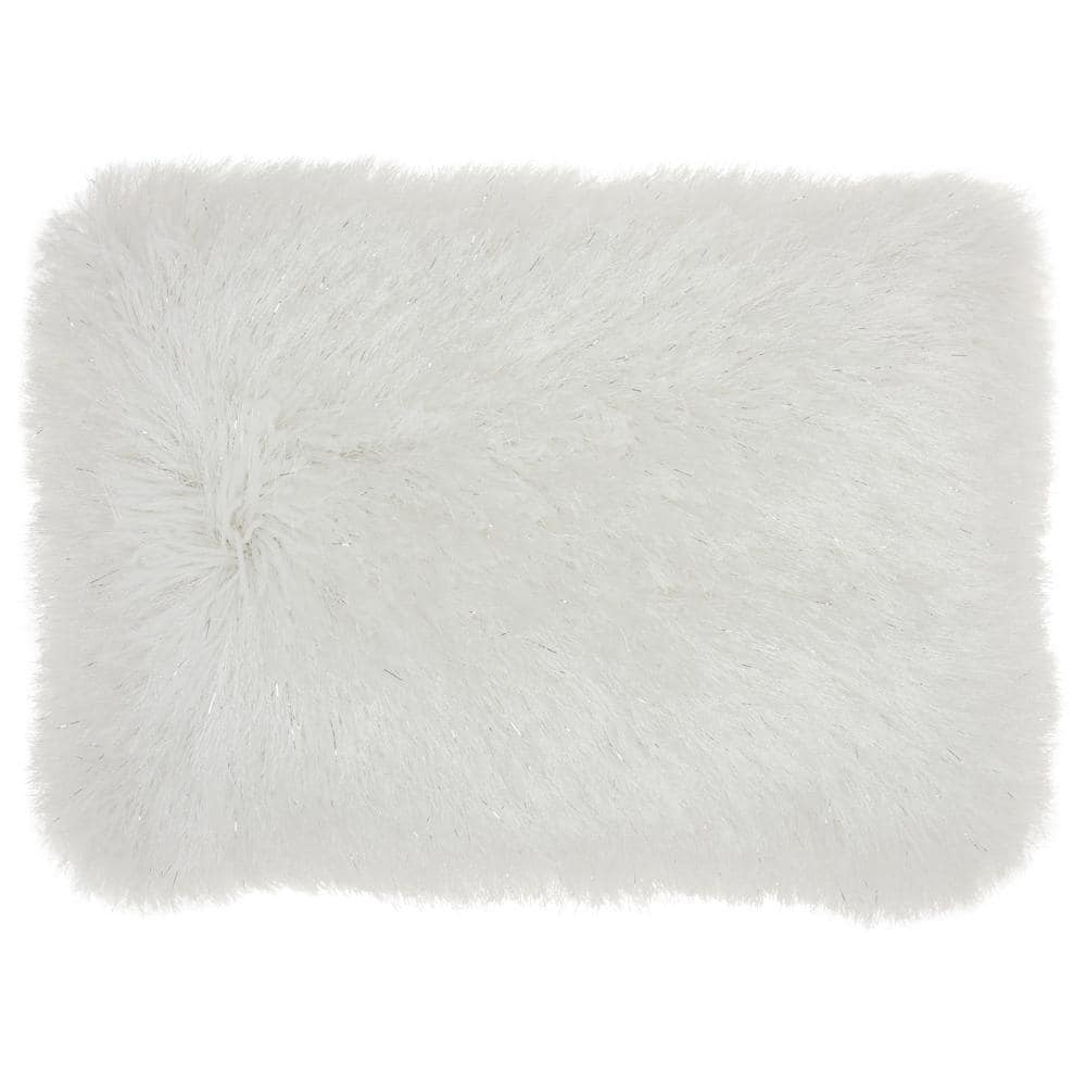 Ultra-Plush White Shaggy 14" x 20" Throw Pillow Set with Shimmering Yarn Accents