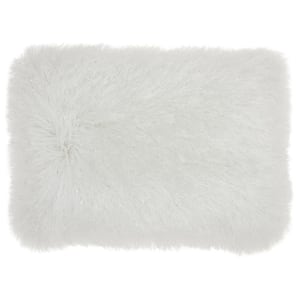Lifestyles White Shag 20 in. x 20 in. Rectangle Throw Pillow