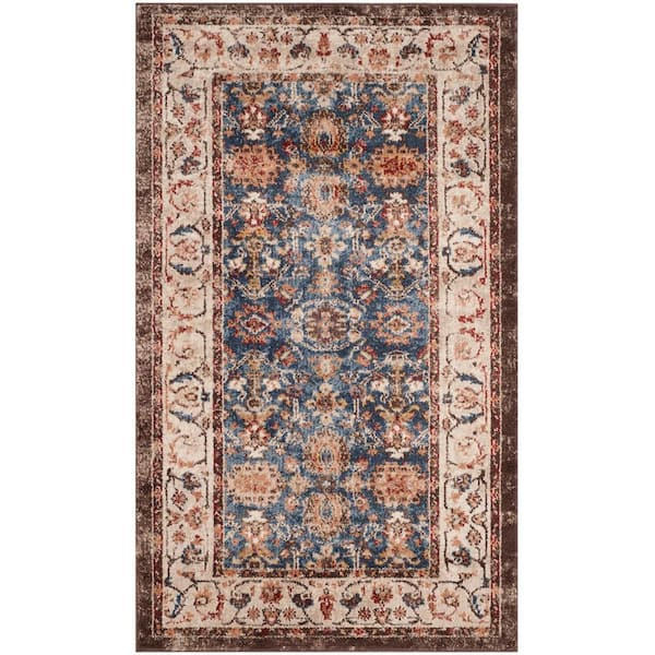 SAFAVIEH Bijar Royal/Ivory Doormat 3 ft. x 5 ft. Border Distressed Floral Area Rug