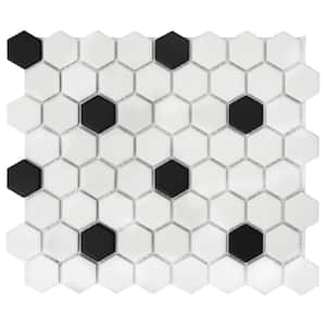 Restore Matte Black and White 3 in. x 3-1/2 in. Glazed Ceramic Hexagon Mosaic Tile Sample