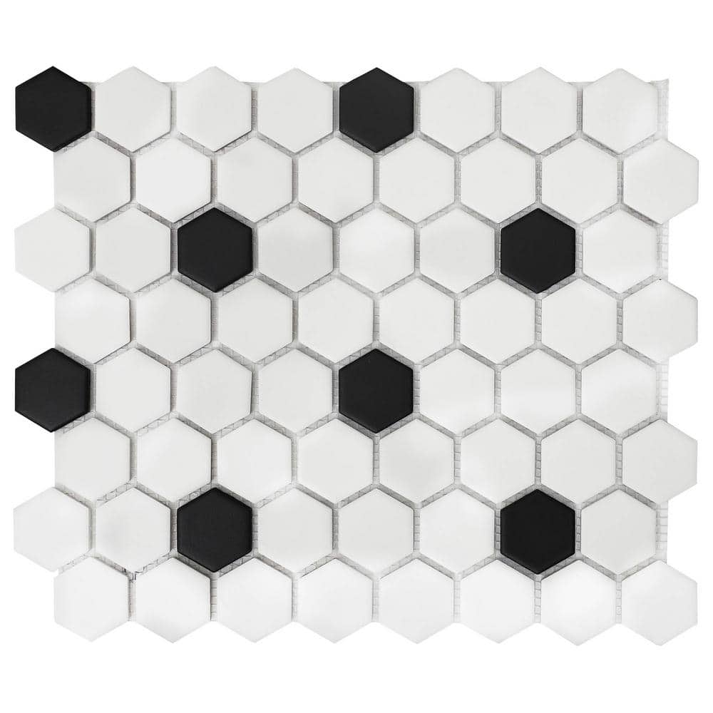 Daltile Restore Matte Black And White Hexagon 12 In X 14 In X