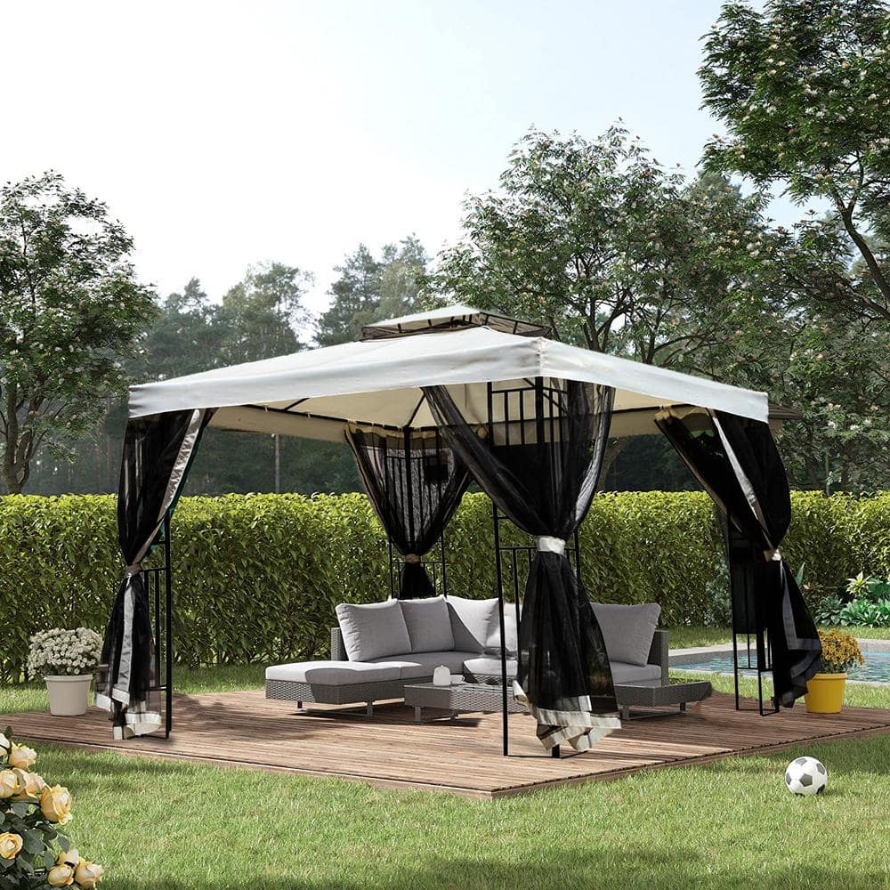 BANSA ROSE 10 ft. x 10 ft. Outdoor Steel Gazebo with Double Roof and ...