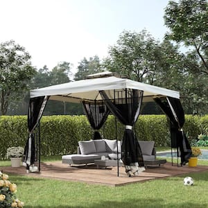 10 ft. x 10 ft. Outdoor Steel Gazebo with Double Roof and Mesh Netting for Patio Garden