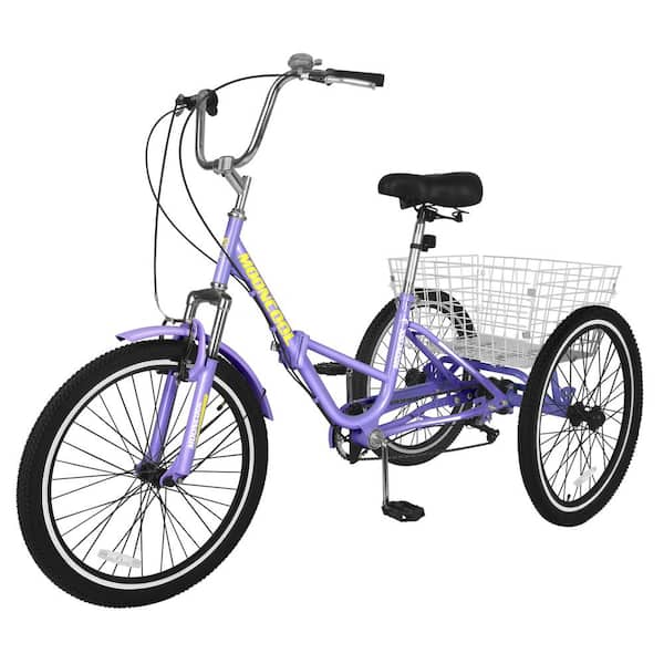 Unbranded Adult Folding Tricycle 20 in., Adult Folding Tricycle 7 Speed, 3 Wheel Cruiser Bike with Basket and Adjustable Seat