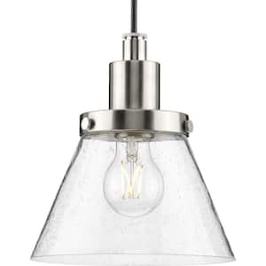 Hinton Collection 8 in. 1-Light Brushed Nickel Pendant with Clear Seeded Glass Shade
