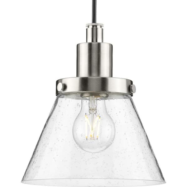 Progress Lighting Hinton Collection 8 in. 1-Light Brushed Nickel Pendant with Clear Seeded Glass Shade