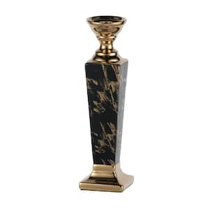 15 in. Modern Chic Gloss Black/Gold Candle Holder