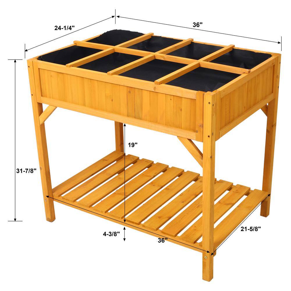 Natural Fir Wood Elevated Planter Box with 8 Grids and Protective Liner