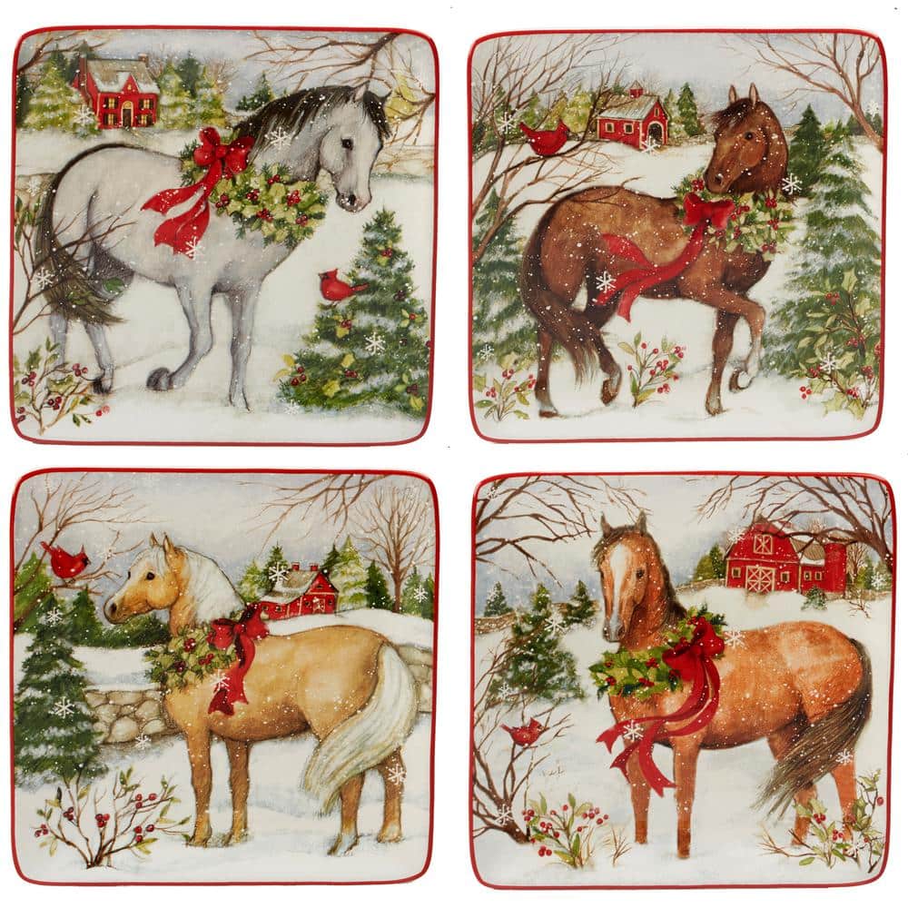 Certified International Christmas on the Farm by Susan Winget 8.5 in. Dessert Plate (Set of 4), Assorted Colors -  22801SET4
