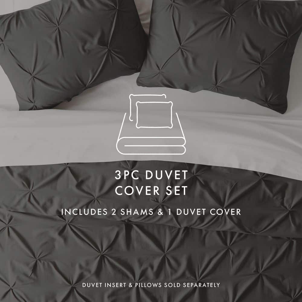 Gray Pintuck Microfiber Full/Queen Duvet Cover Set