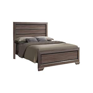 Signature Home Brown Color Material Wood Frame Queen Size Panel Bed with Headboard, Footboard, Rails, Slats.