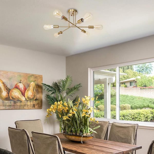 RRTYO Highlandville 23.62 in. 6-Light Brass Sputnik Semi Flush
