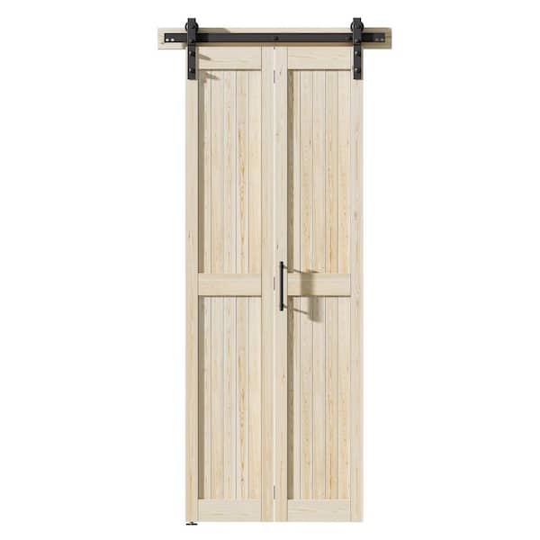 SANDING Assembled 48 in. x 84 in. Solid Core Unfinished Pine Wood Bi-Fold Door With Hardware Kit